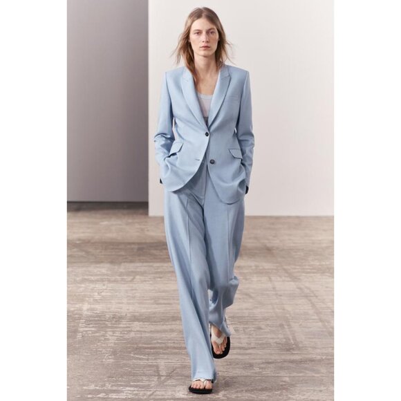 Zara Jackets & Blazers - NWT ZARA ZW COLLECTION LIGHT BLUE BUTTONED TAILORED JACKET, SIZE: Small